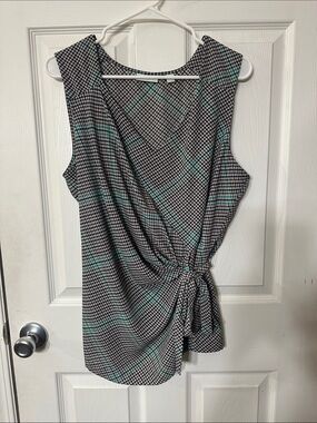 New York & Company Brown, Black, White & Teal Houndstooth Sleeveless Top